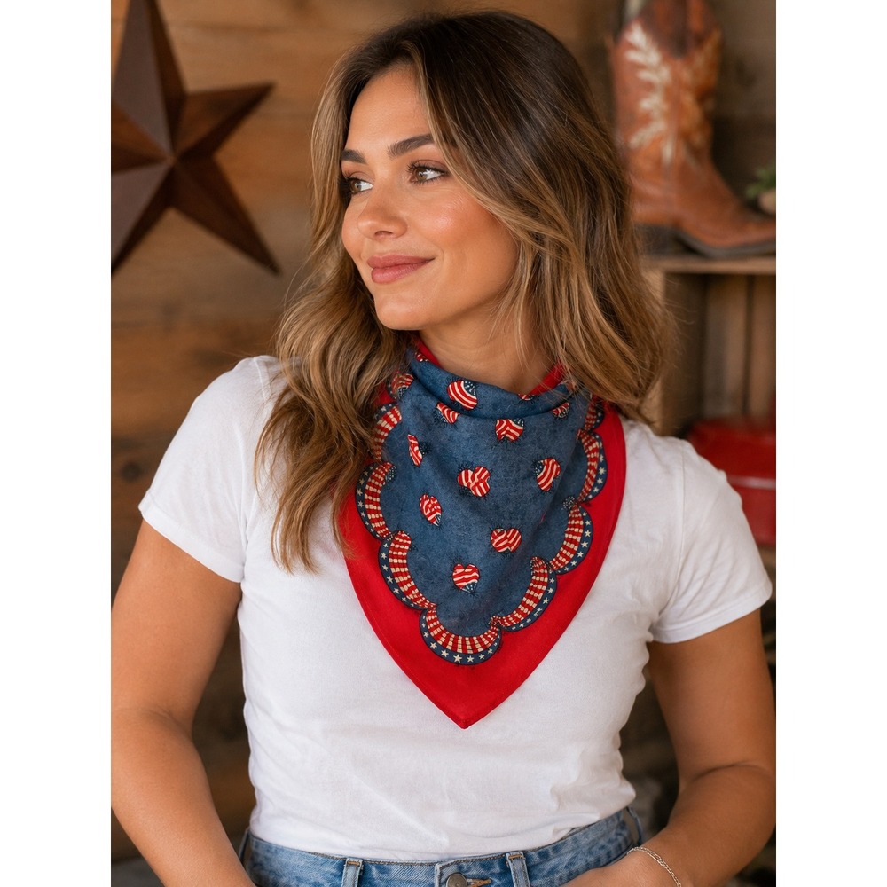 Springs Bandana Red Blue Excellent Americana Hearts Bunting Made in USA RN15582